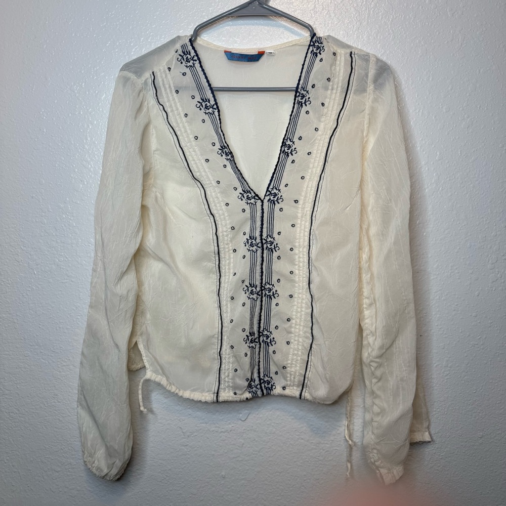 Johnny Was Embroidered Semi Sheer Blouse Size Medium